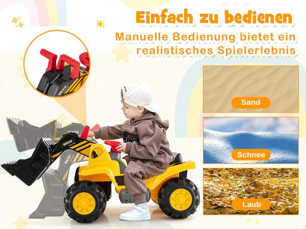 Sitzbagger mit Eingebautem Ablagefach Kinderbagger mit 4 Sound-Tasten Bagger Spielzeug