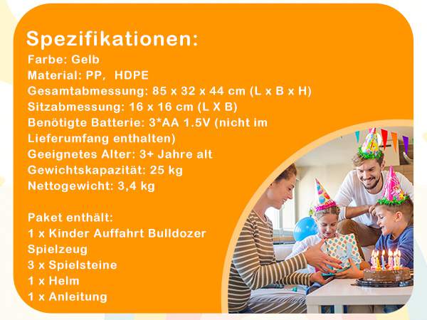 Sitzbagger mit Eingebautem Ablagefach Kinderbagger mit 4 Sound-Tasten Bagger Spielzeug