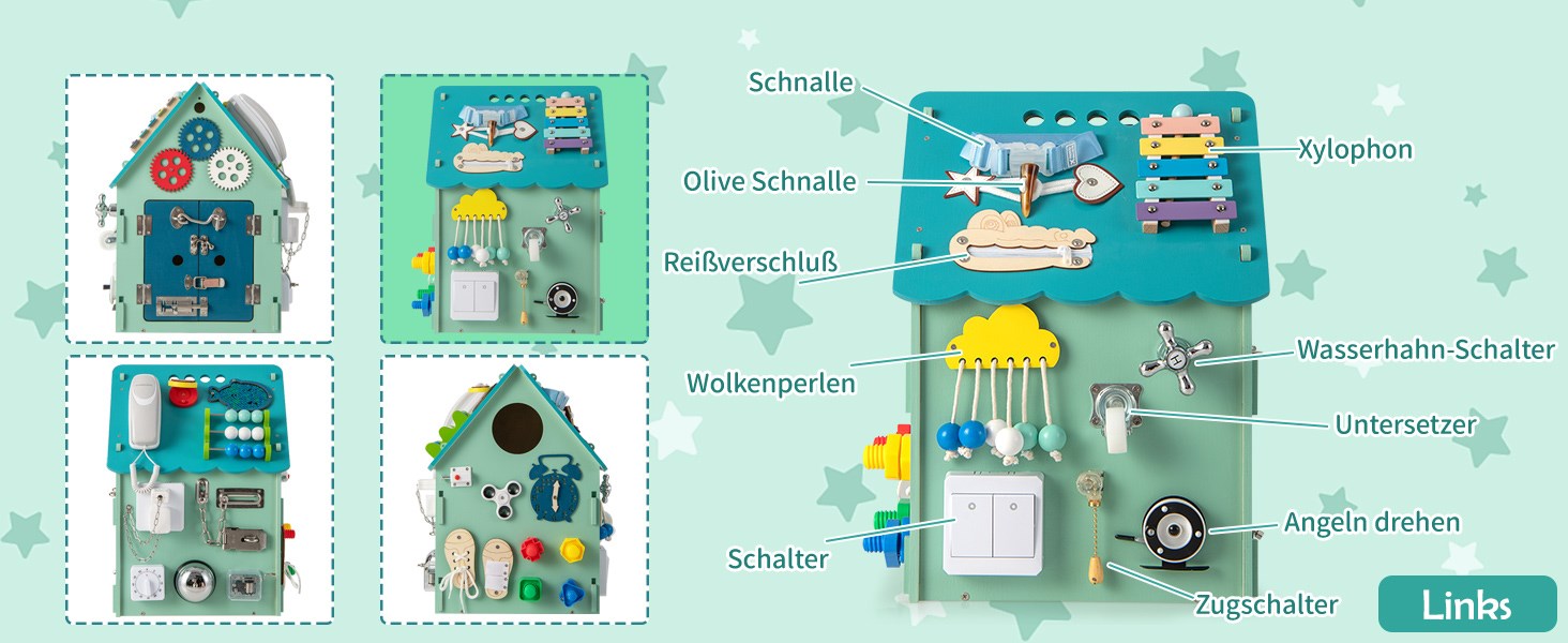 holzhaus mit verschiedenen spielbereichen