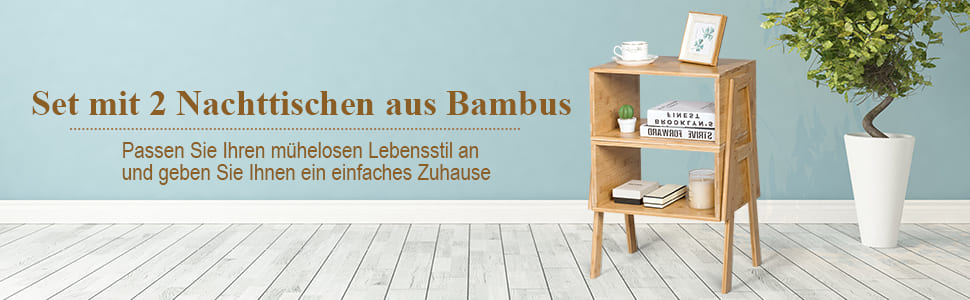 2er Pack Nachttische Bambus Beistelltisch