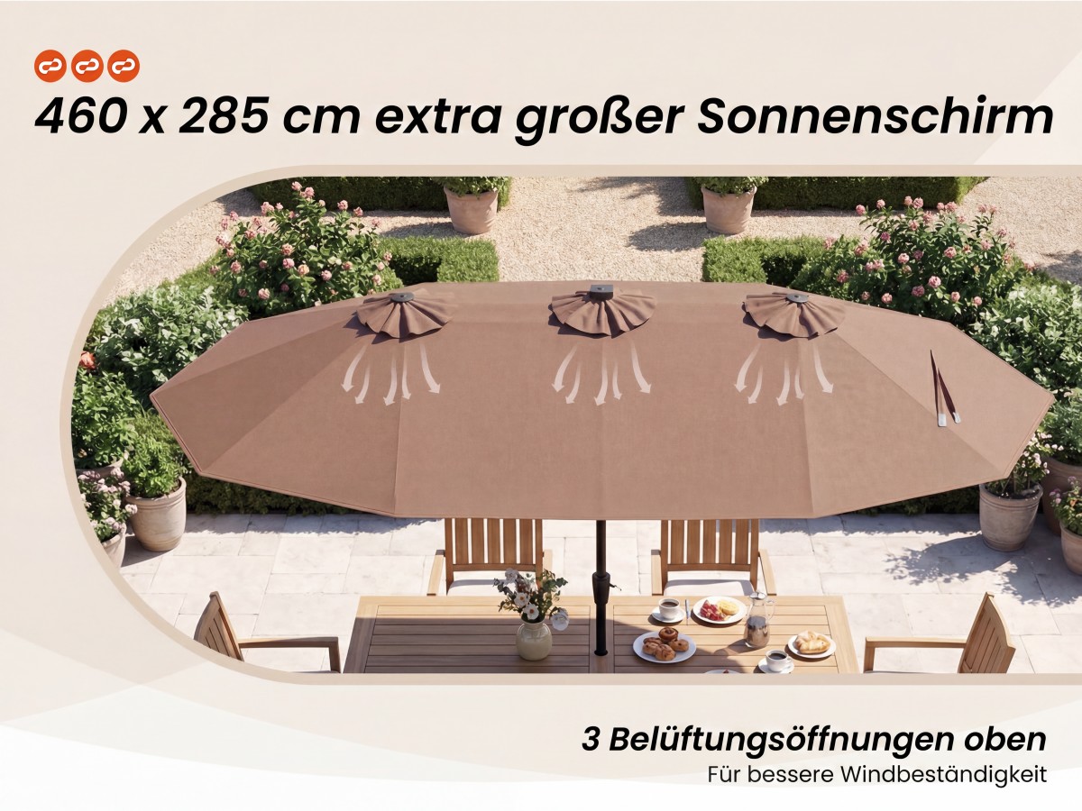marktschirm mit belüftetem schirmdach