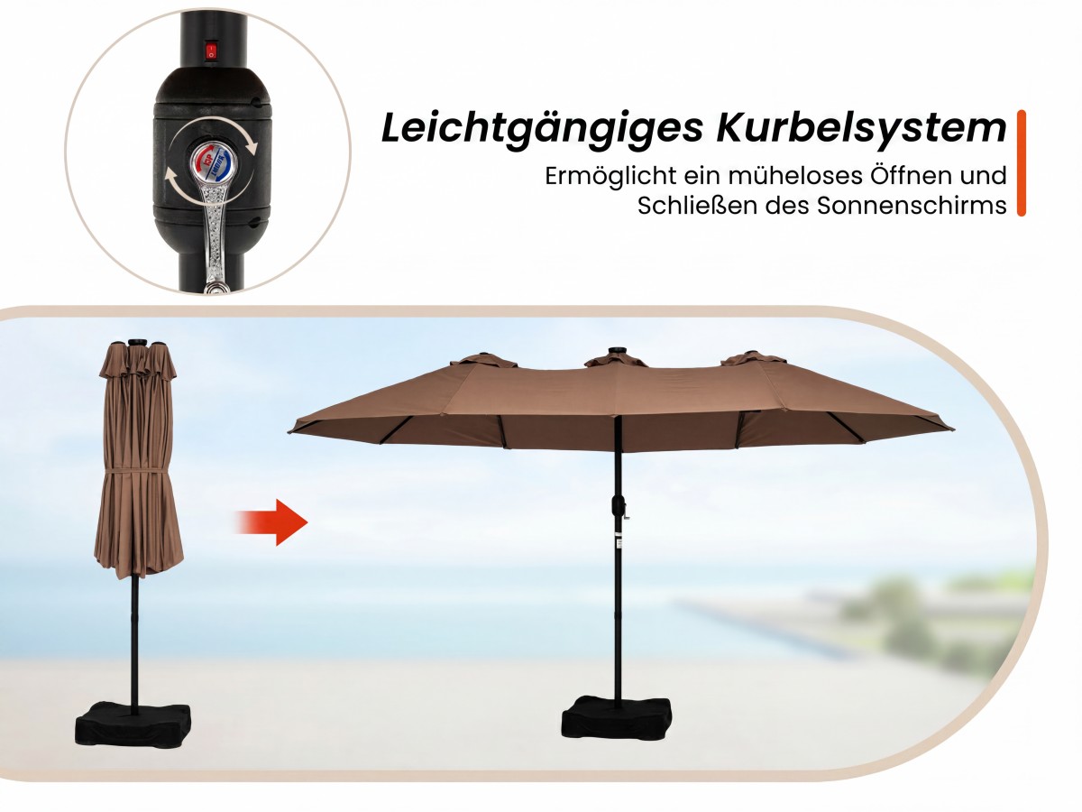 beleuchteter outdoor-schirm mit kurbel