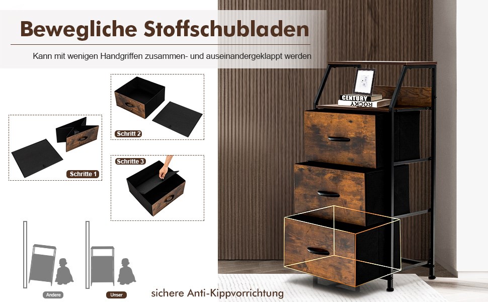 freistehender Schrank Metallrahmen mit faltbarer Schubladenkommode