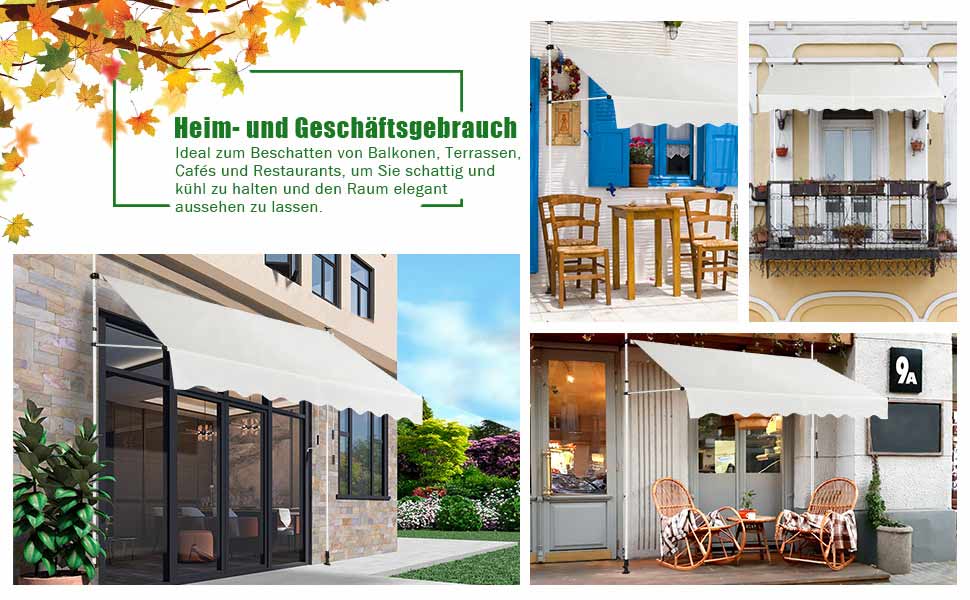 Klemmmarkise 300 cm breit Balkonmarkise ohne Bohren UV-bestndig  hhenverstellbar - Costway