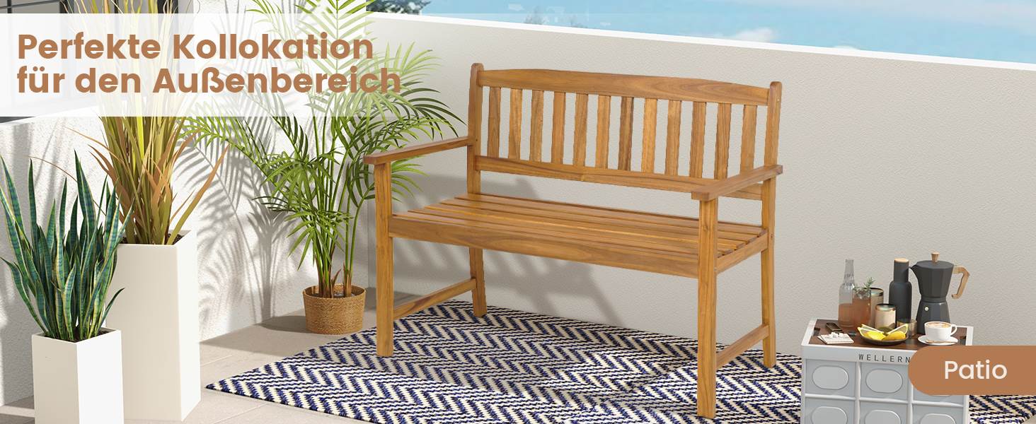 Terrassenbank mit R&uuml;ckenlehne & Armlehnen