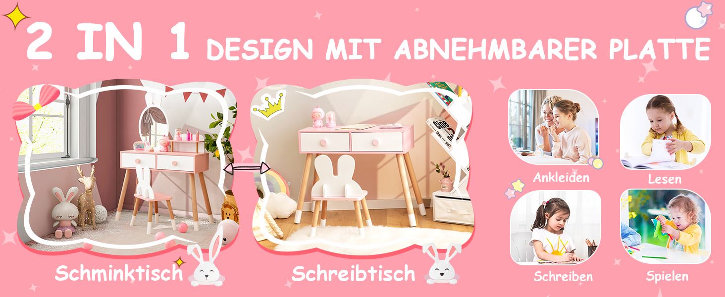 schminktisch im niedlichen kaninchen-design mit abnehmbarer platte