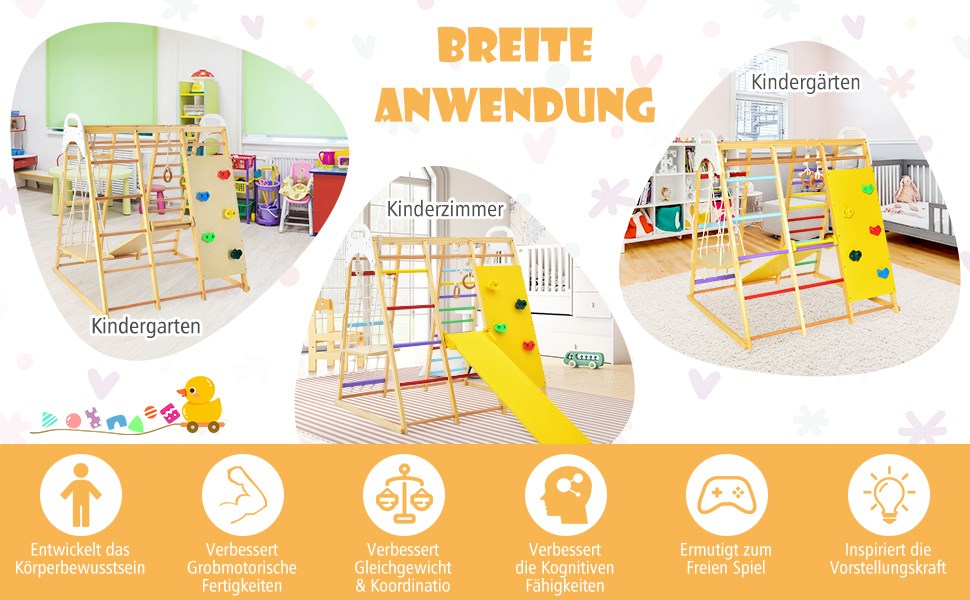 hölzernes Kletterspielset mit Rutsche
