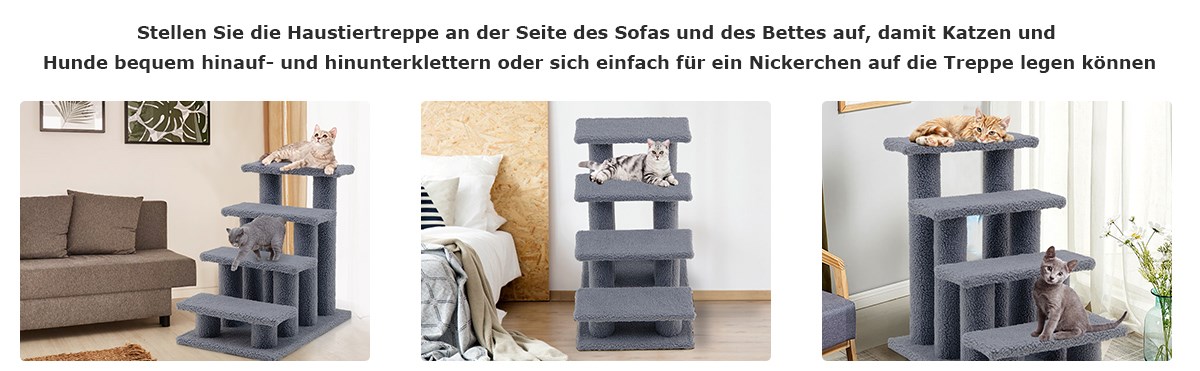 Tiertreppe Kletterbaum Katzentreppe fr Katze bis 25 kg 61 x 41 x 60 cm  Grau - Costway