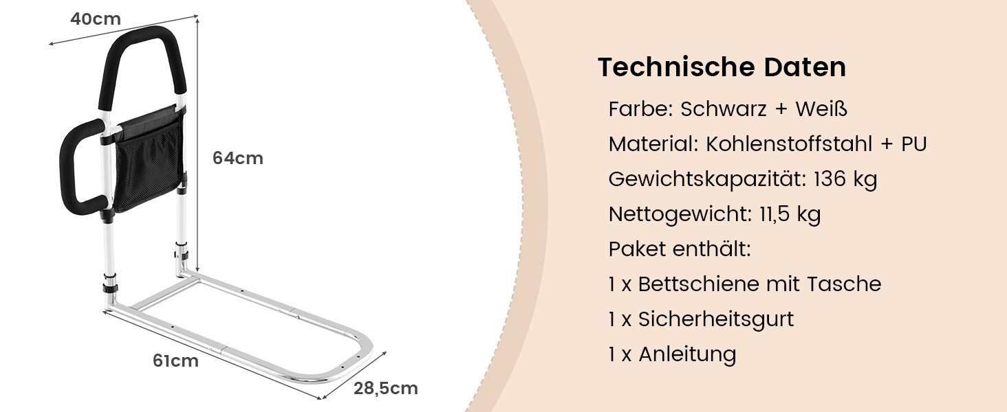 sicherheitsschiene für verschiedene bettgrößen