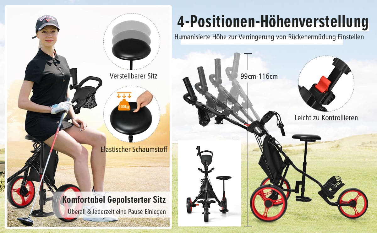 abschließbarer golf trolley mit tasche