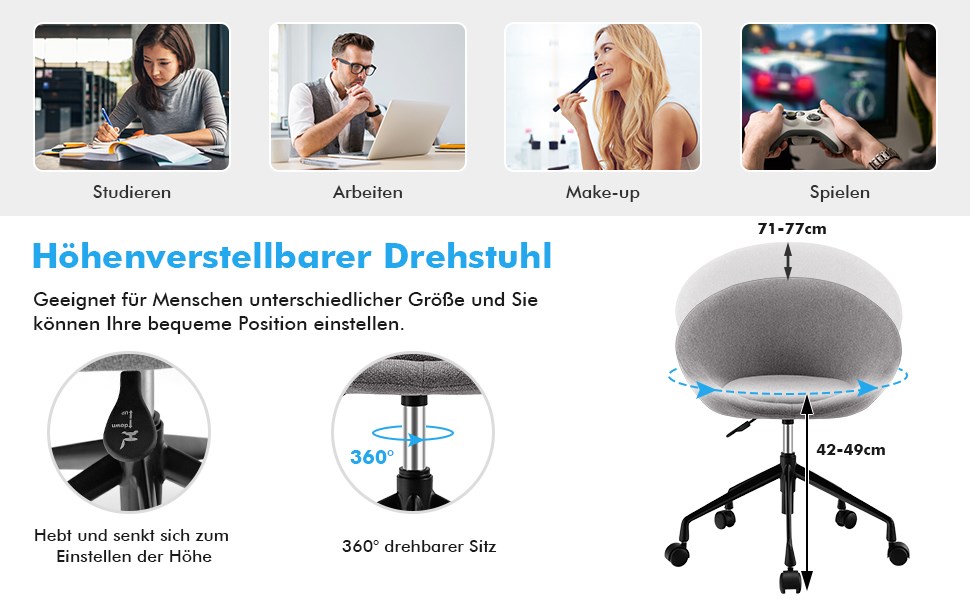 drehbarer Arbeitsstuhl aus Leinenstoff