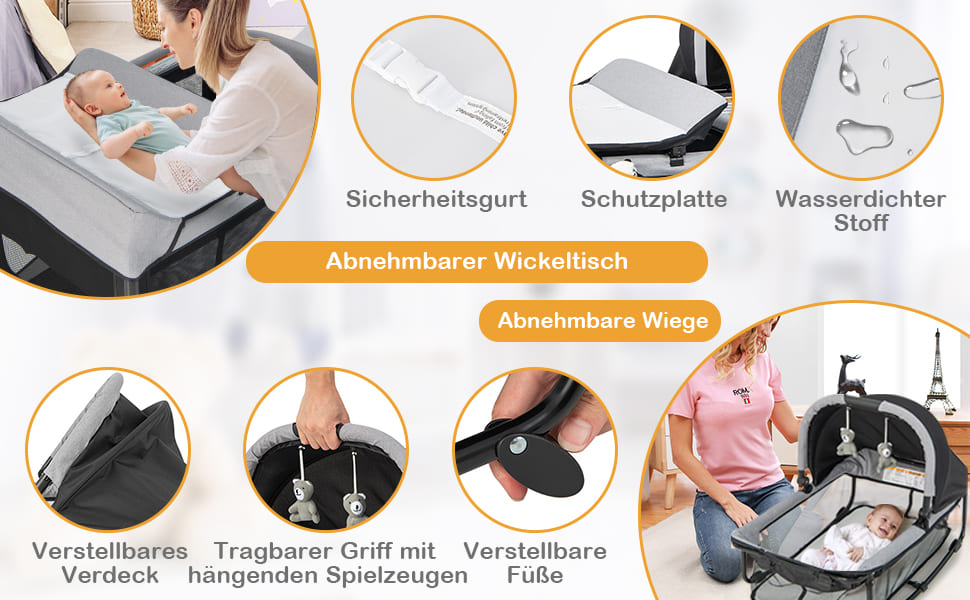 5-in-1-kinderbett mit spielzeug & feststellbare rädern