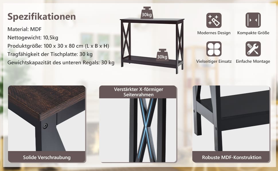 x-förmiger konsolentisch