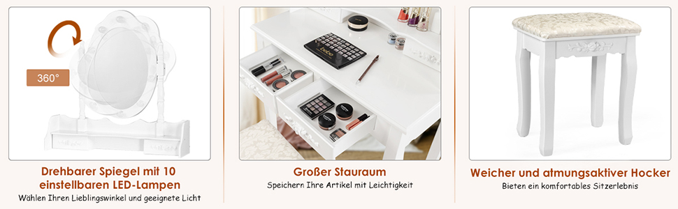 frisierkommode mit beleuchtetem spiegel