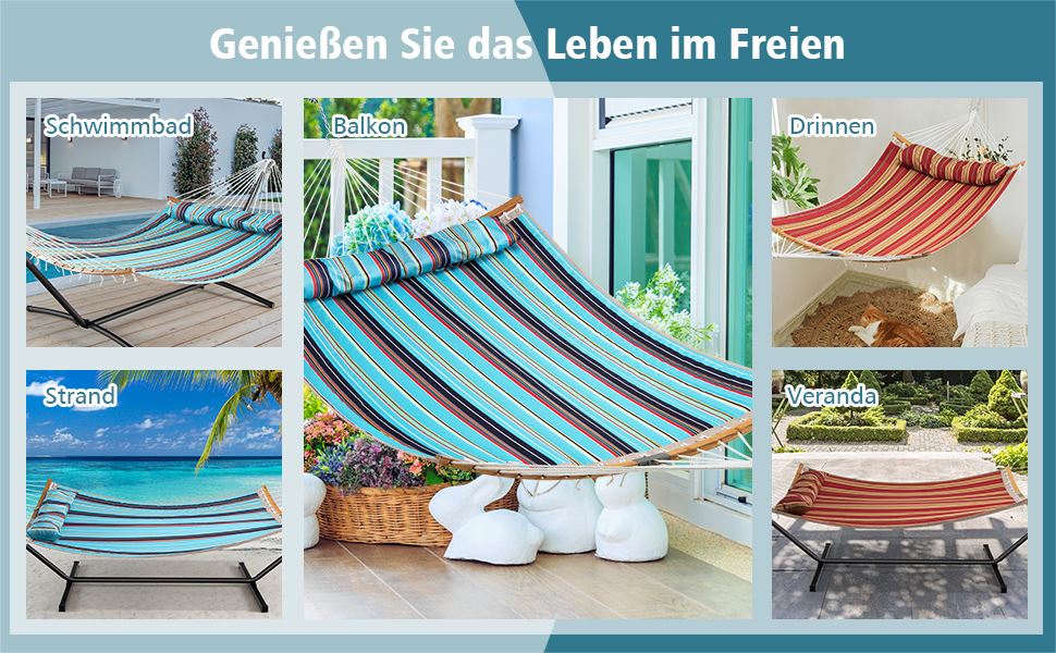 Robuste Tragbare Outdoor Hngematte mit abnehmbarem Kissen fr den Innen-  und Auenbereich Blau - Costway