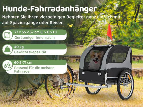 Hundeanhnger fr Fahrrad Haustieranhnger fr Fahrrad 40 kg Belastbar Grau  - Costway
