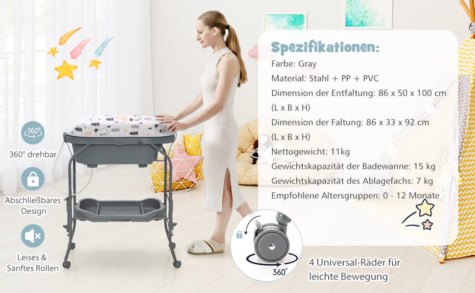 zusammenklappbare wickelstation