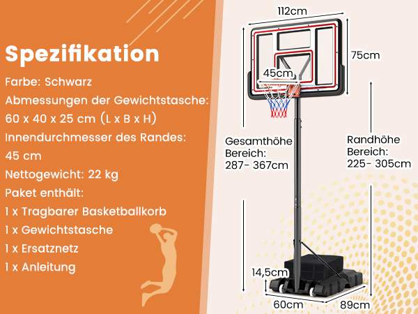 Höhenverstellbarer Basketballkorb