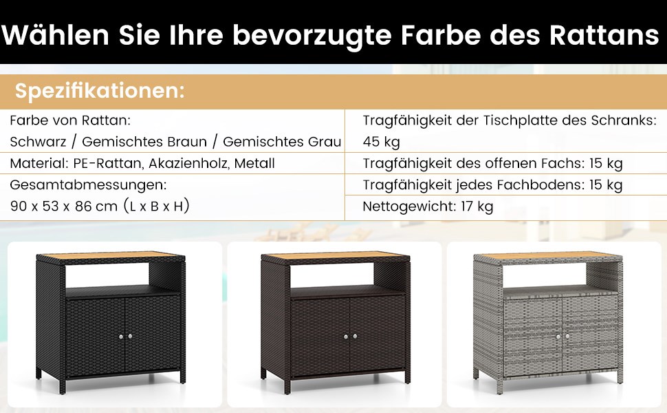 rattanschrank mit akazienholz tischplatte
