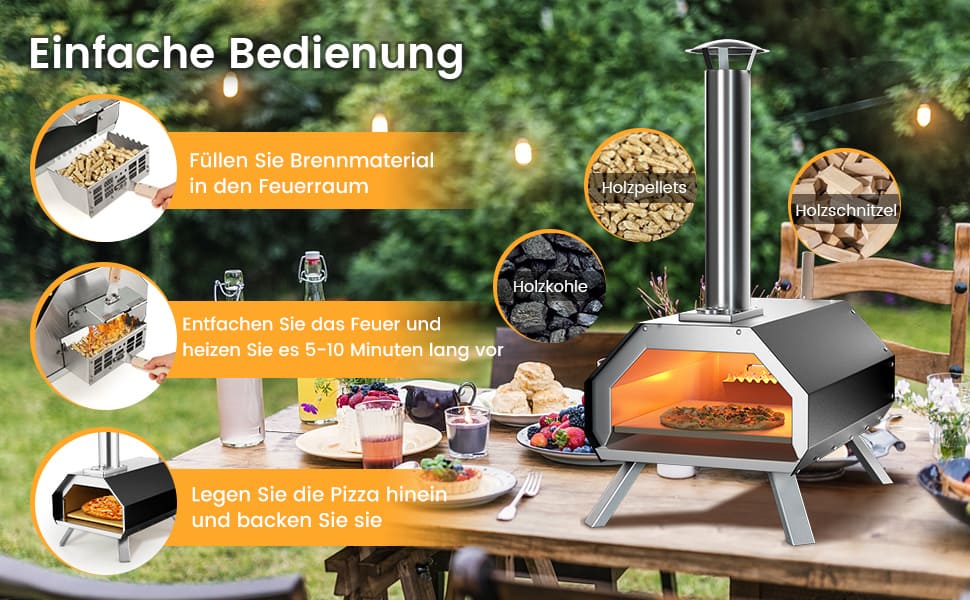 pizzaofen mit abnehmbarem schornstein