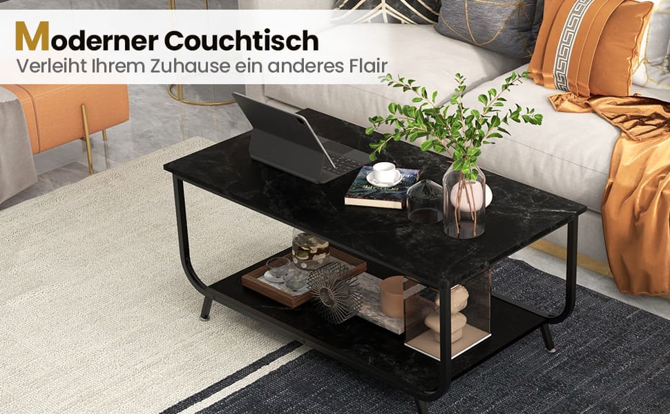rechteckiger kaffeetisch mit kunst-marmorplatte