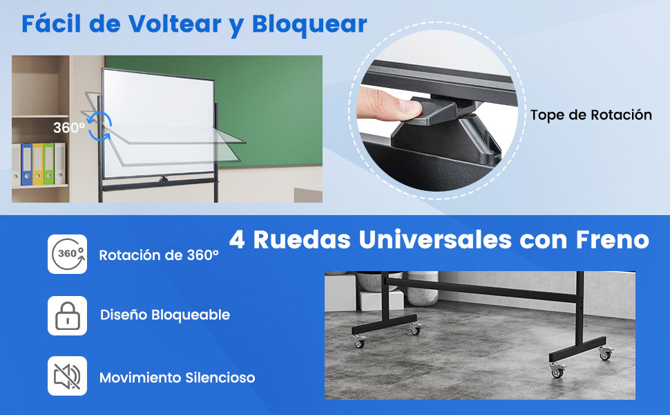 pizarra blanca reversible con ruedas