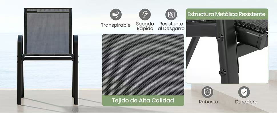 Juego de bistró de patio de 3 piezas con mesa de vidrio templado
