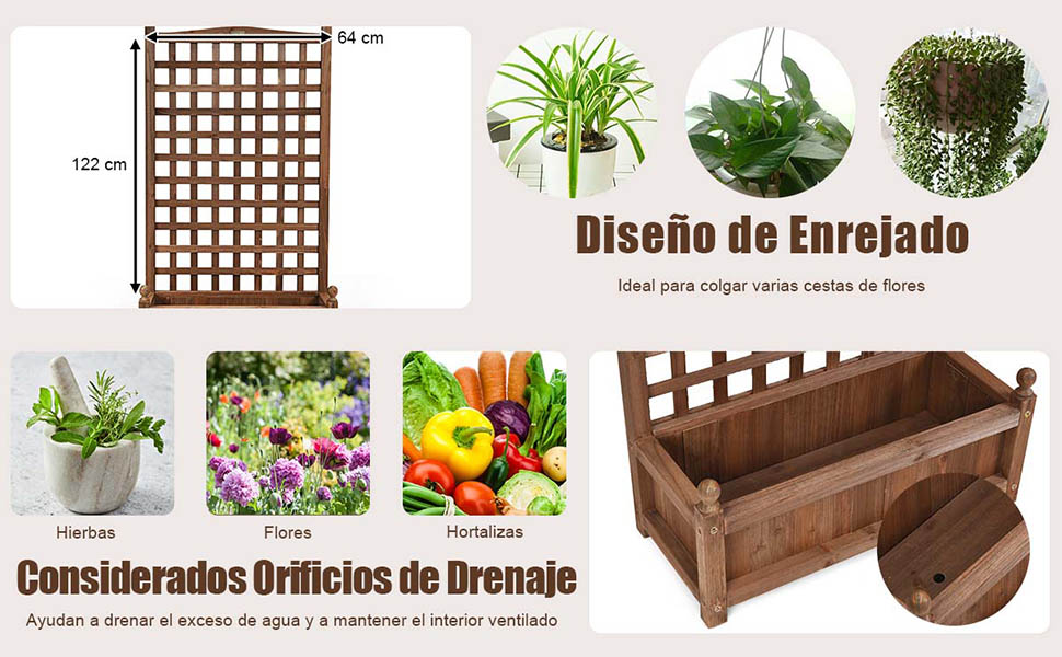 Macetero de madera con soporte