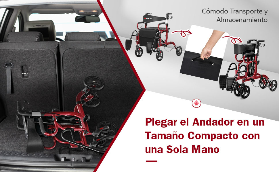 Andador convertible en silla de ruedas