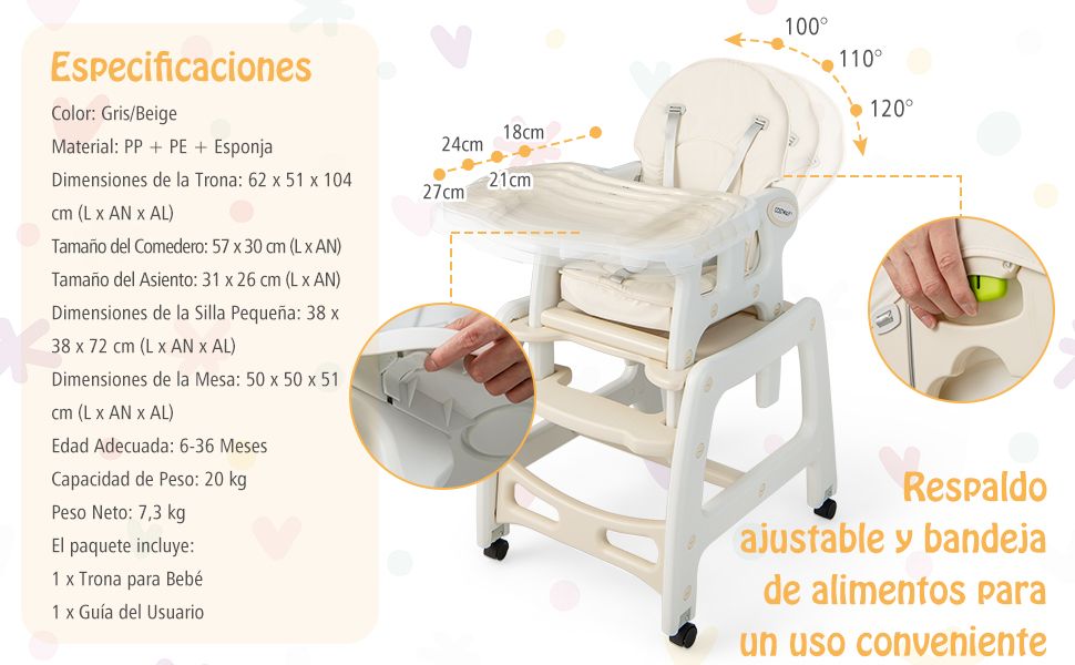 Silla alta para niños con bandeja