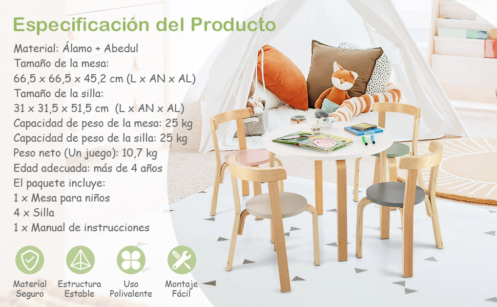 Mesa de madera natural niños