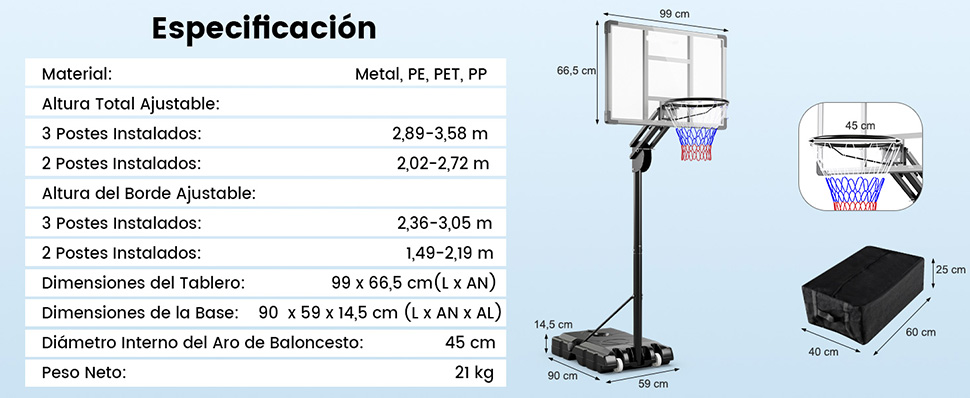 aro de baloncesto para interior y exterior