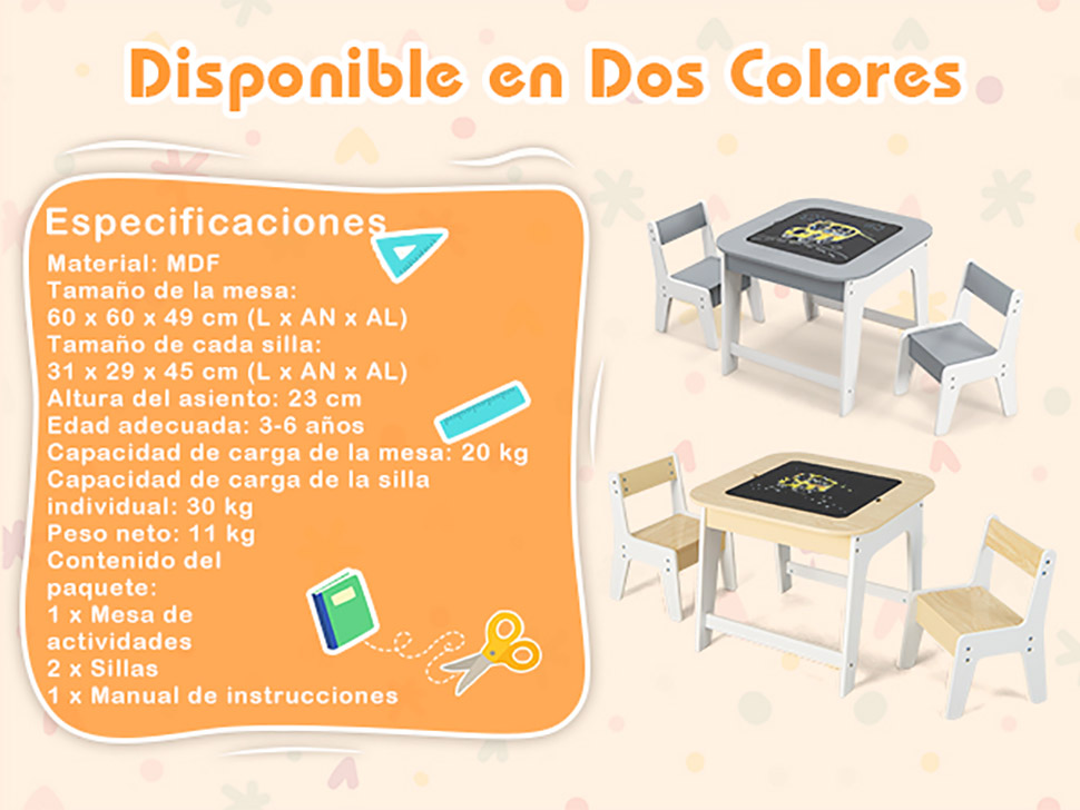 juego de mesa cuadrado y 2 sillas para niños