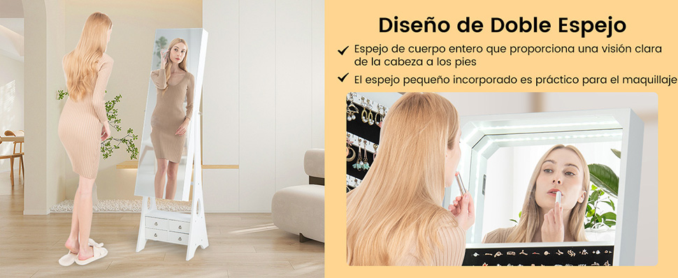 Organizador de joyas con espejo