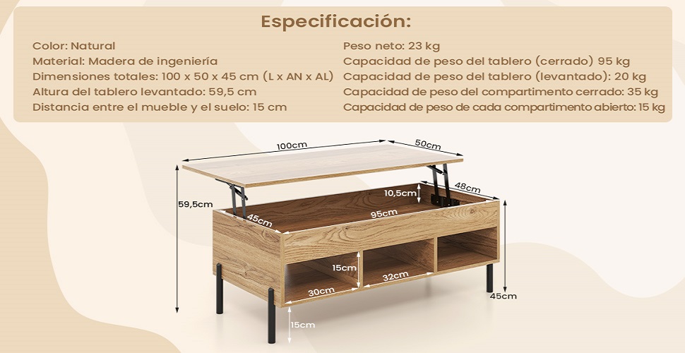mesa de café elevable