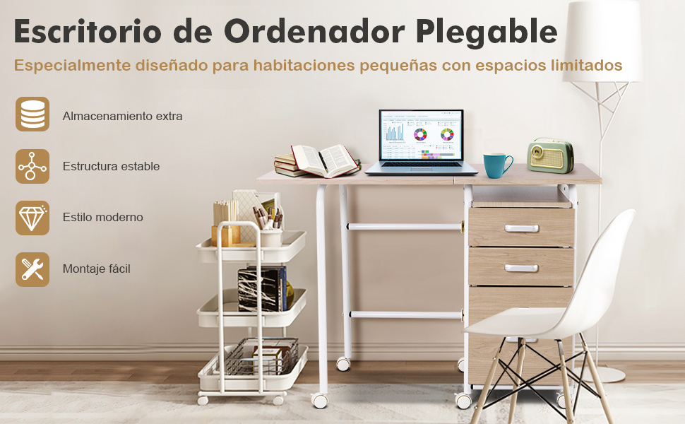 escritorio de ordenador plegable con cajones