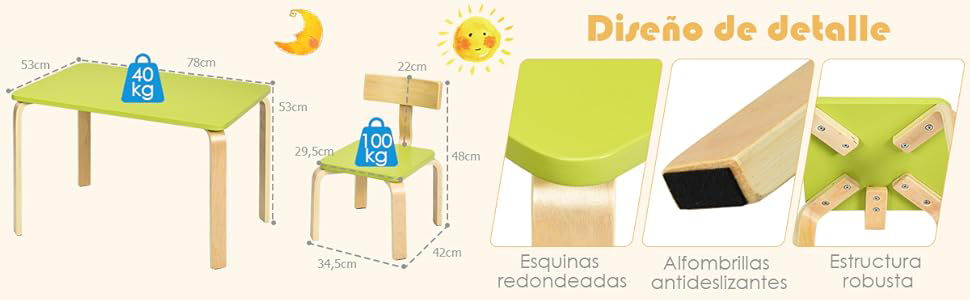 Equipo mesa sillas para niños