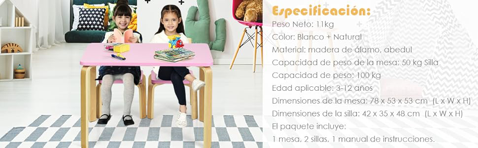 equipo mesa y 2 sillas para niños
