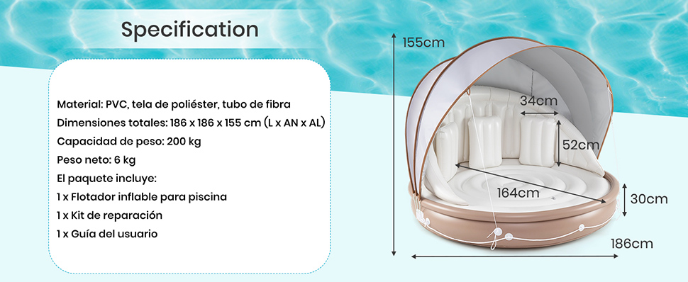 flotador de piscina con dosel ajustable