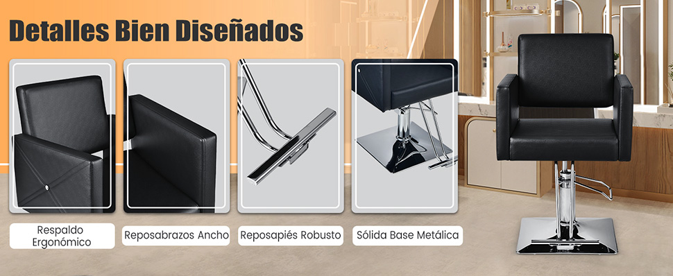 sillón de peluquería de cuero con cómodo respaldo y reposabrazos
