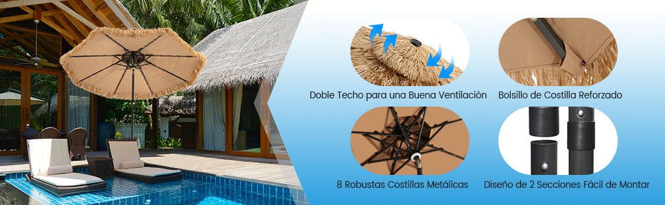Sombrilla de playa estilo hawaiano