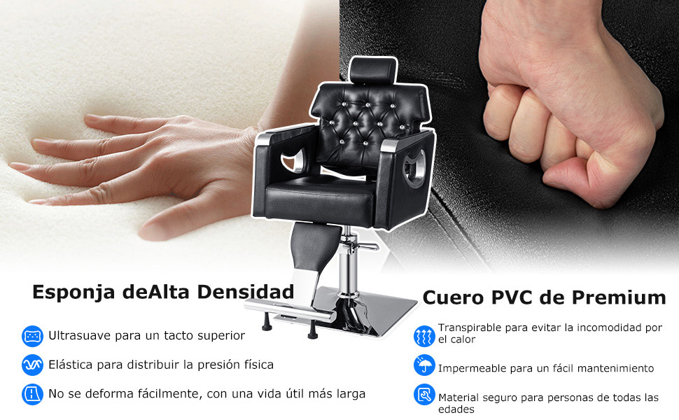 silla de peluquería con marco metálico resistente
