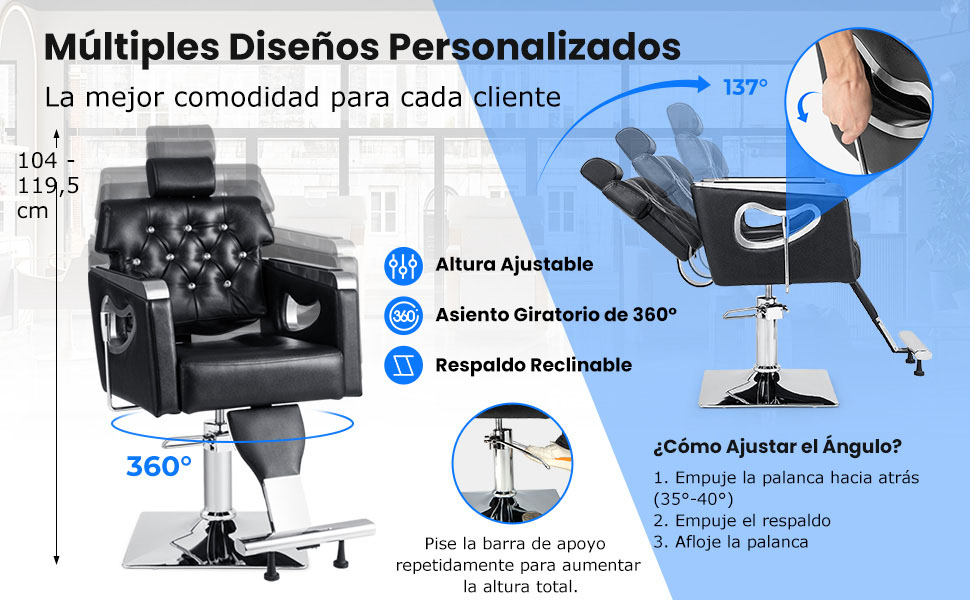 equipo hidráulico reclinable multiusos para salones de belleza y spas