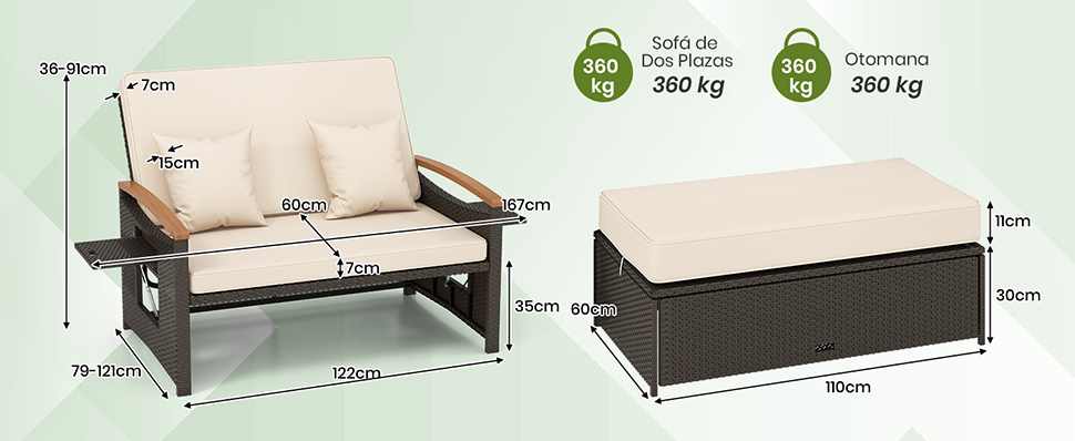 Sofá cama con otomana