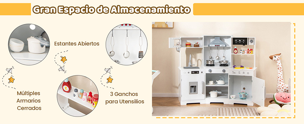 cocina de juguete para niños con luces y sonidos reales para niños de 3 años en adelante