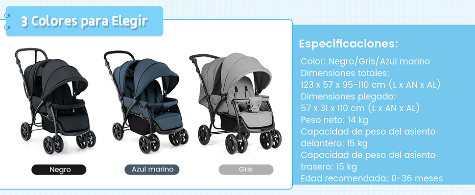 Asientos ajustables cochecito doble