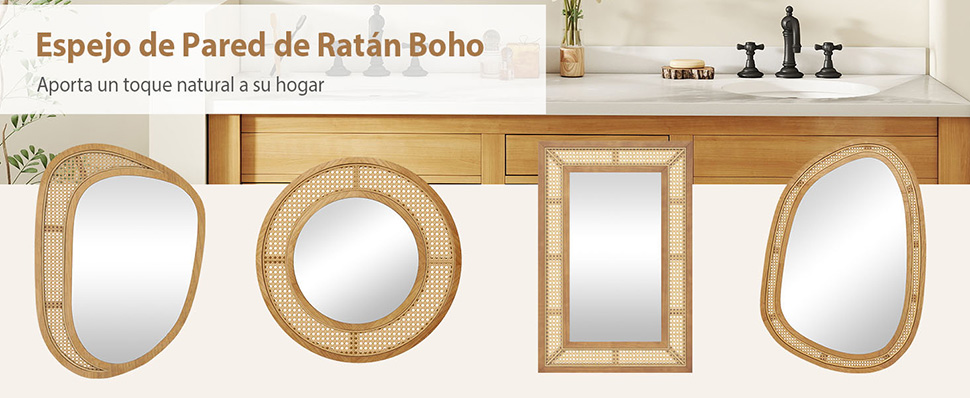 Espejo de Pared de Ratán Decorativo