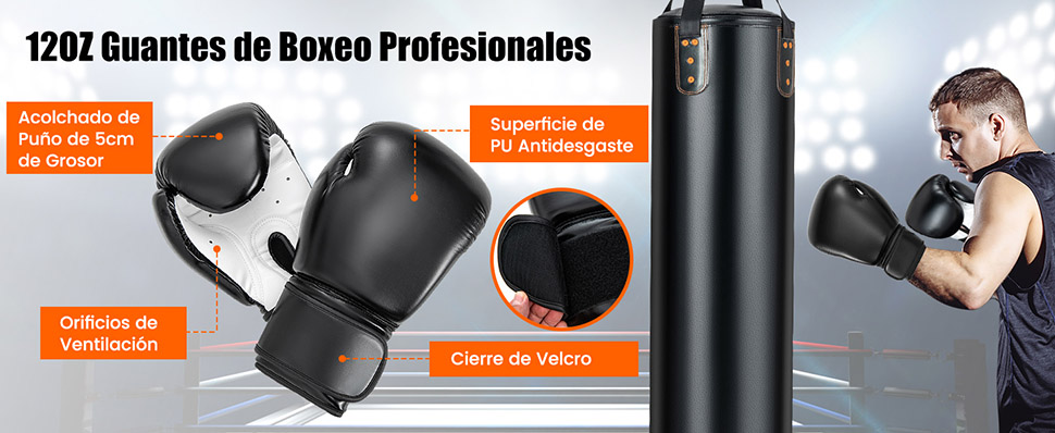 juego de saco de boxeo colgante con guante de boxeo de 12 oz