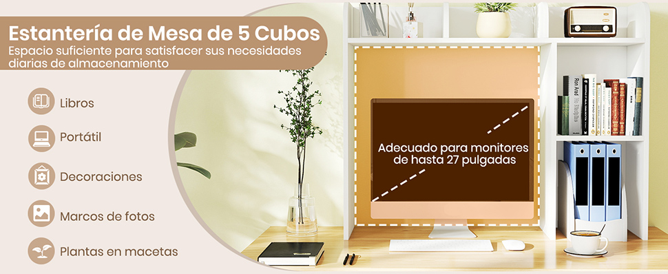 Estantería de Escritorio de Madera para Encimera