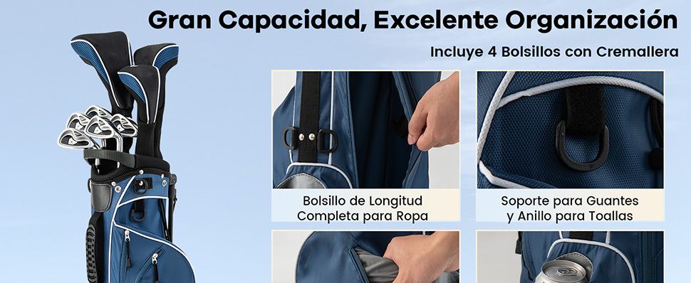 Bolsa de soporte de golf, bolsa de palos de golf superior de 4 vías